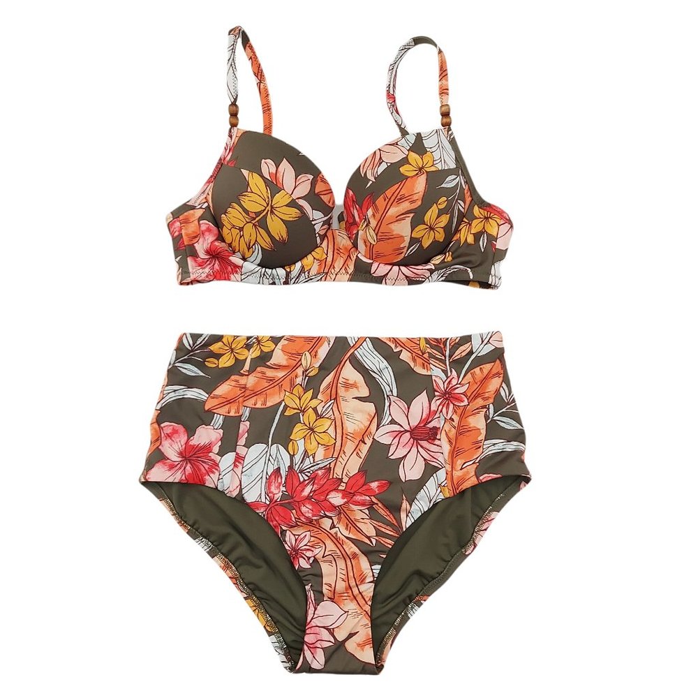 Sanctuary Green Bikini Adjustable Strap Floral Print Womens Size Small